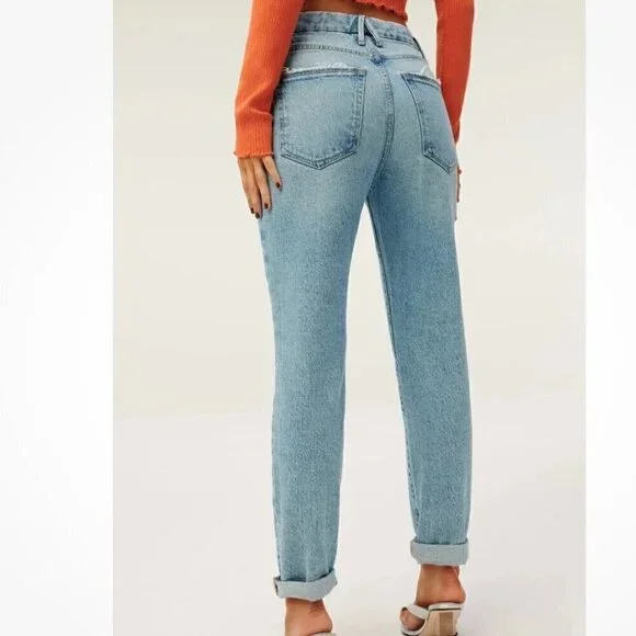 NWT Good American Good Girlfriend High Light Wash Blue Jeans - Size 12 / 31